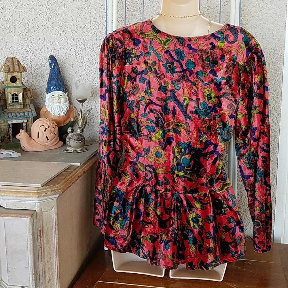 VELVETEEN BUTTON UP PEPLUM FESTIVAL  BLOUSE TOP M - Picture 4 of 5